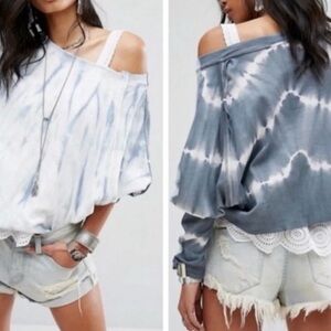 Free People Blue and White Tie-Dye Top